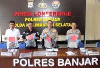 KETERANGAN FOTO : Press rilis oleh Kapolres Kabupaten Banjar. (Sumber Foto : Humas Polres Kabupaten Banjar)