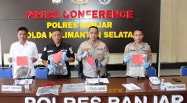 KETERANGAN FOTO : Press rilis oleh Kapolres Kabupaten Banjar. (Sumber Foto : Humas Polres Kabupaten Banjar)
